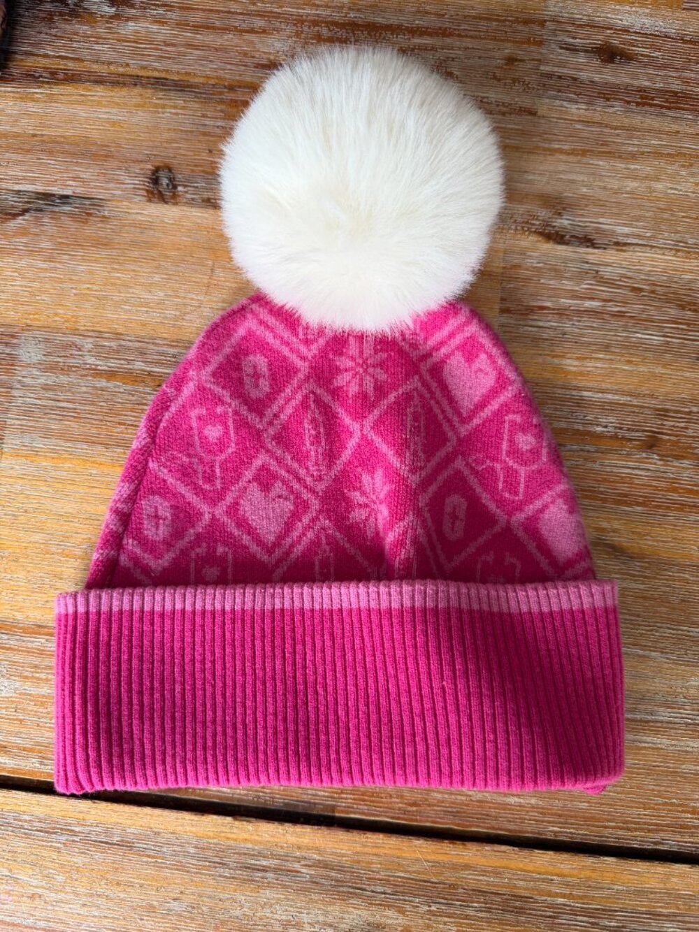 FIGS Pink Merino Wool Pom Pom Beanie Unisex Medical Icon Knit Hat - Picture 4 of 5